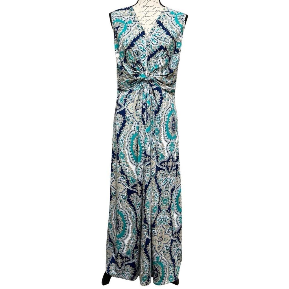 Soft Surroundings MEDICI Paisley Maxi Dress Size Petite PM Blue Green Knit